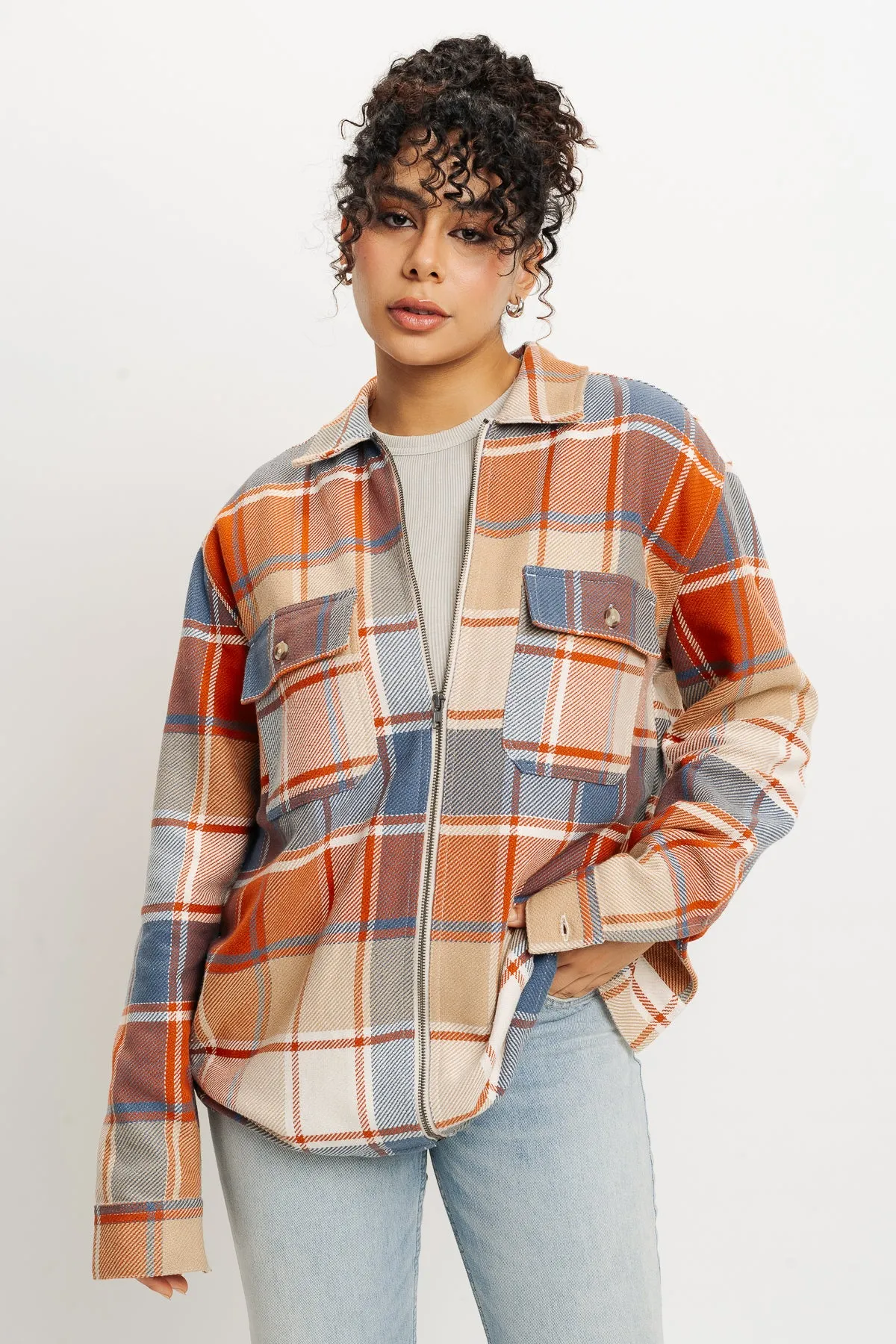 Orange Checks Women's Shacket