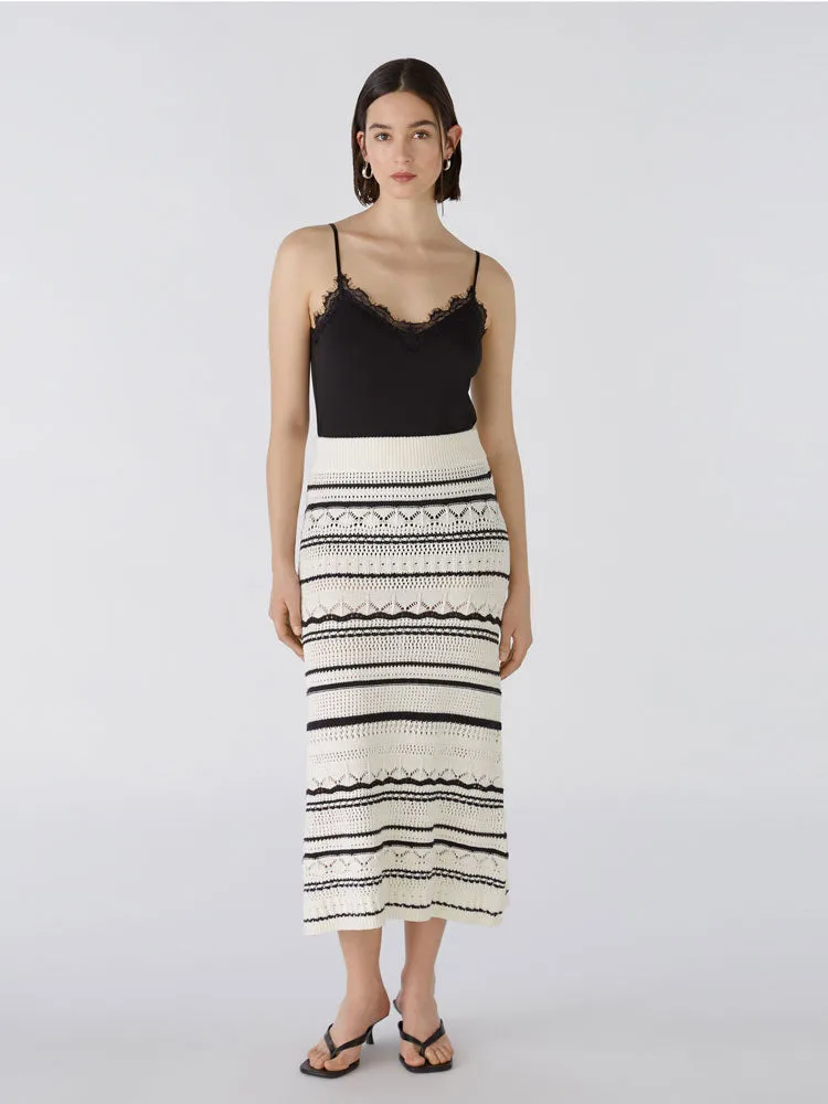 Oui Knitted Midi Skirt Off White & Black