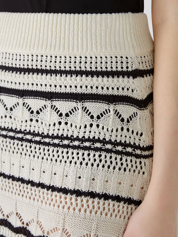 Oui Knitted Midi Skirt Off White & Black