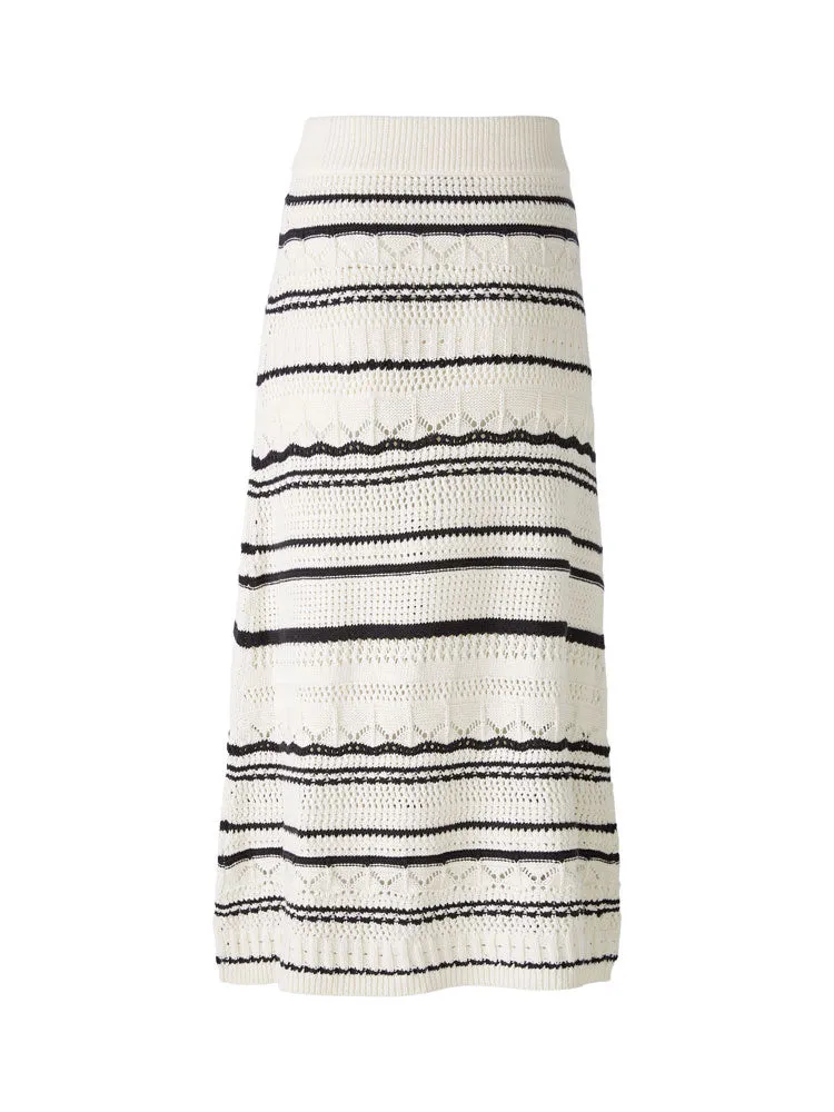 Oui Knitted Midi Skirt Off White & Black