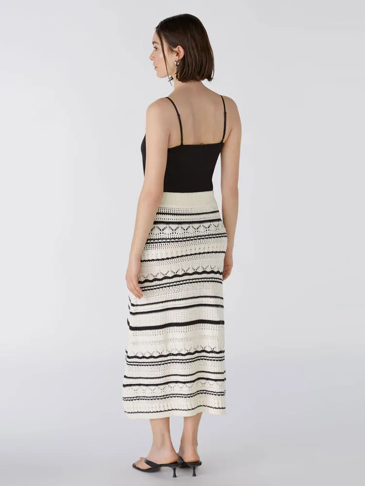 Oui Knitted Midi Skirt Off White & Black