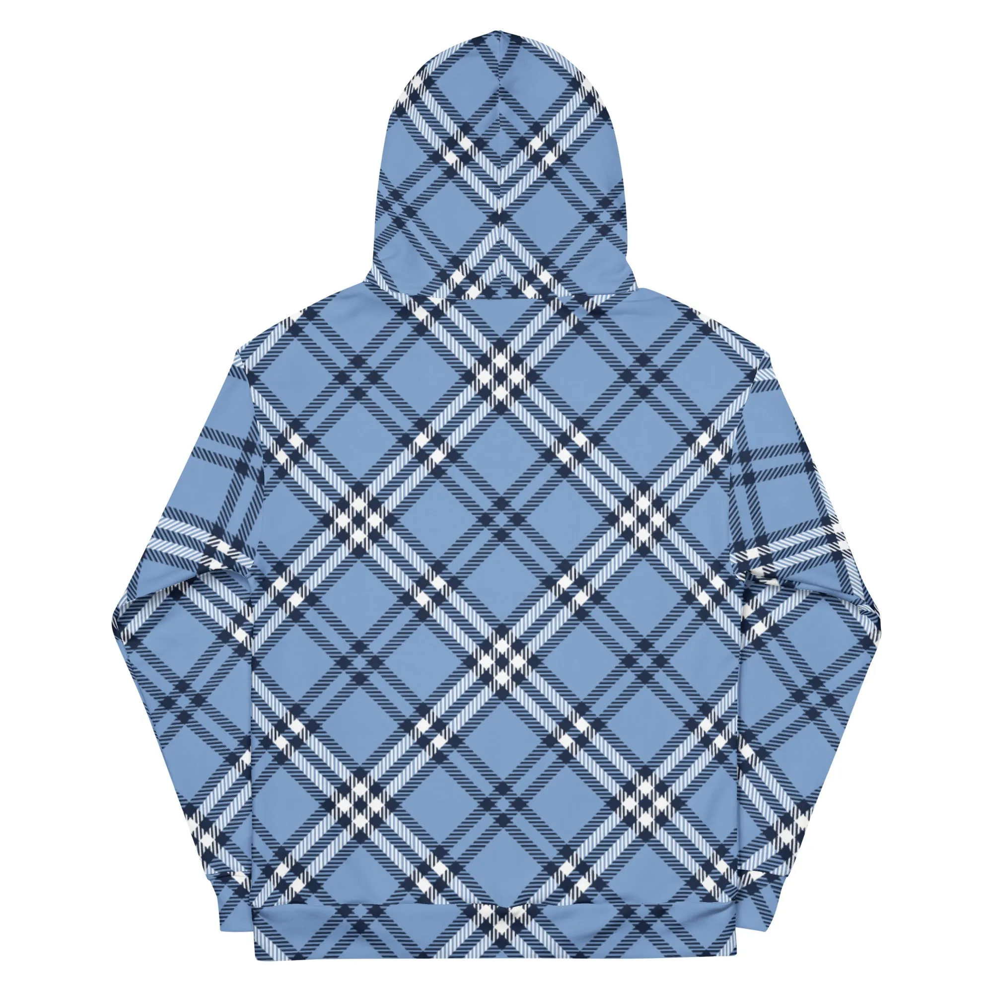 Pastel Blue Plaid Print Hoodie, Plaid Print Unisex Soft Fleece Designer Hoodie- Made in USA/MX/EU