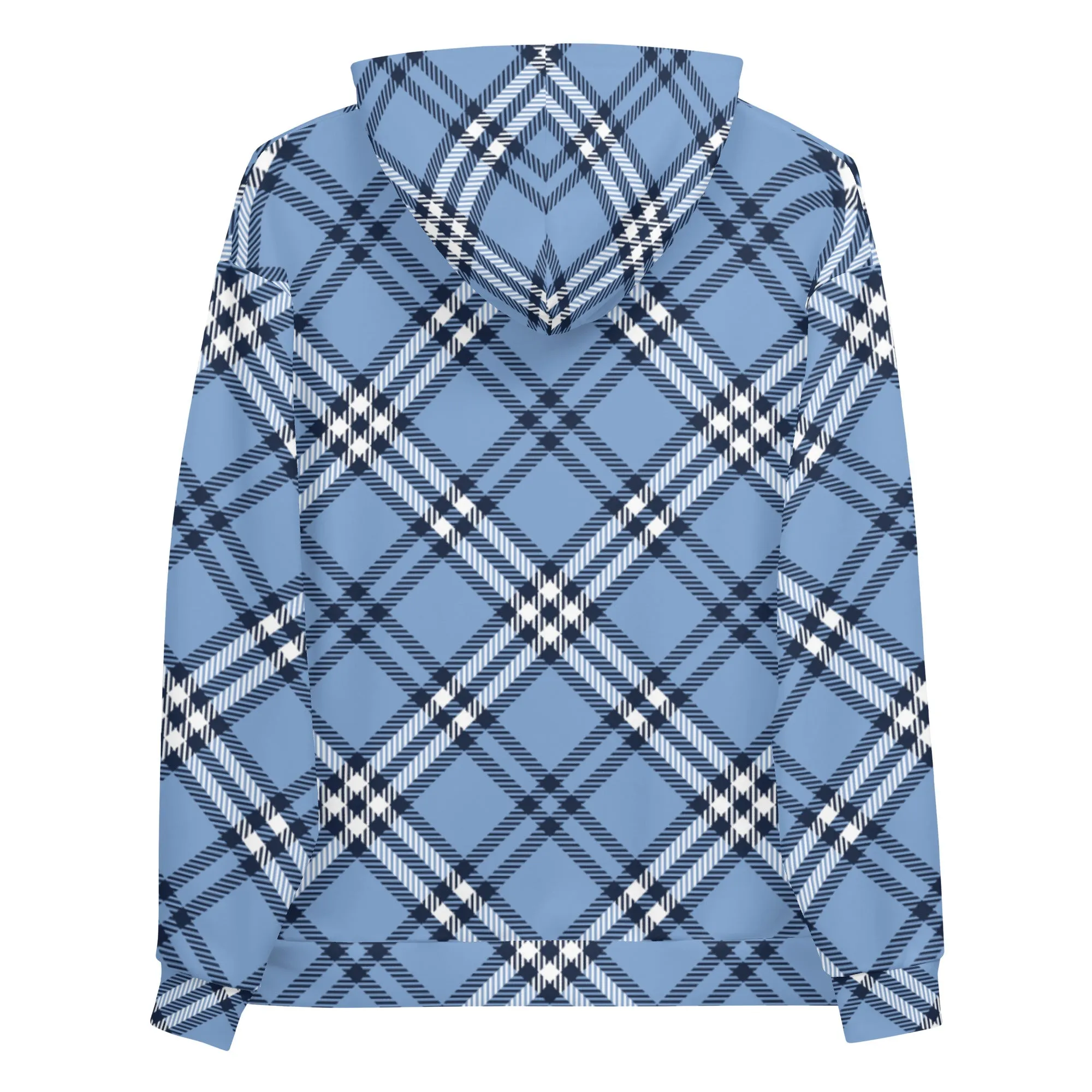 Pastel Blue Plaid Print Hoodie, Plaid Print Unisex Soft Fleece Designer Hoodie- Made in USA/MX/EU