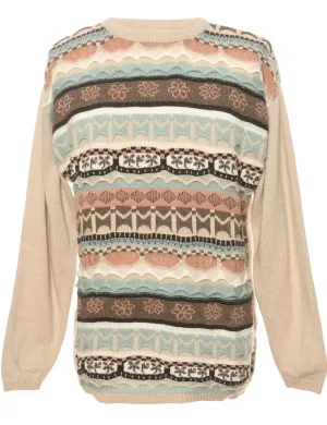 Patterned Cream Jumper - M