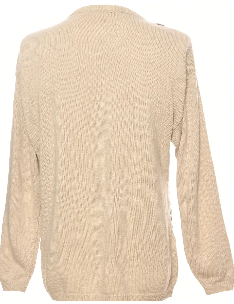 Patterned Cream Jumper - M