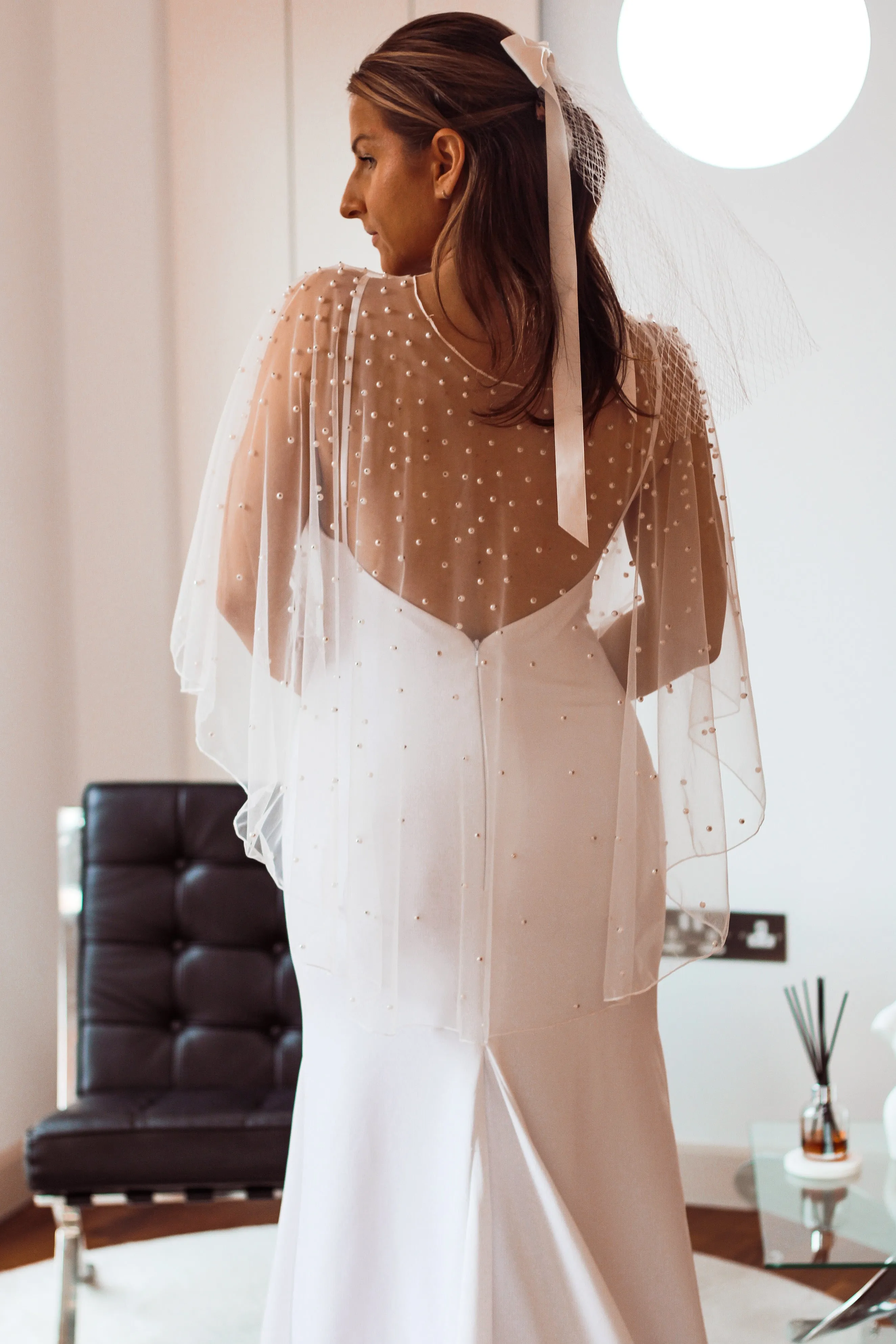 Pearl Embellished Bridal Cape