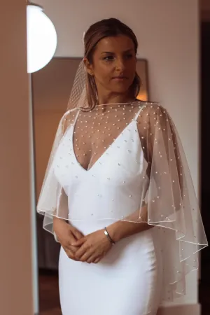 Pearl Embellished Bridal Cape