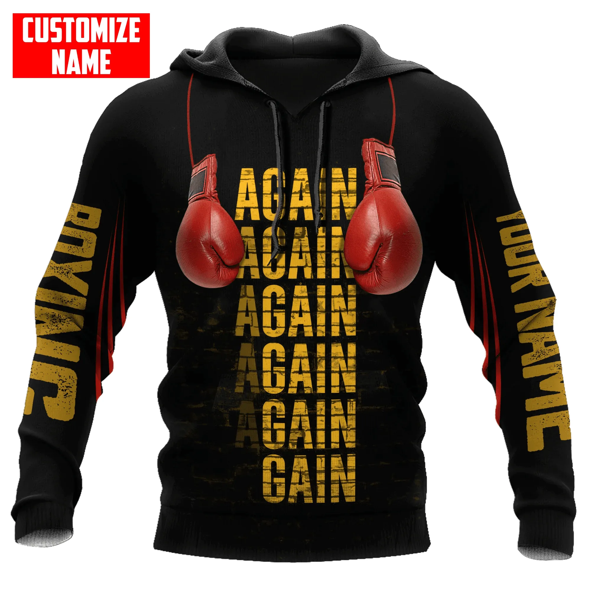 Personalized Name Boxing Gloves Again 3D Full Printed Sweatshirt Zip Hoodie, Boxing Christmas Shirt