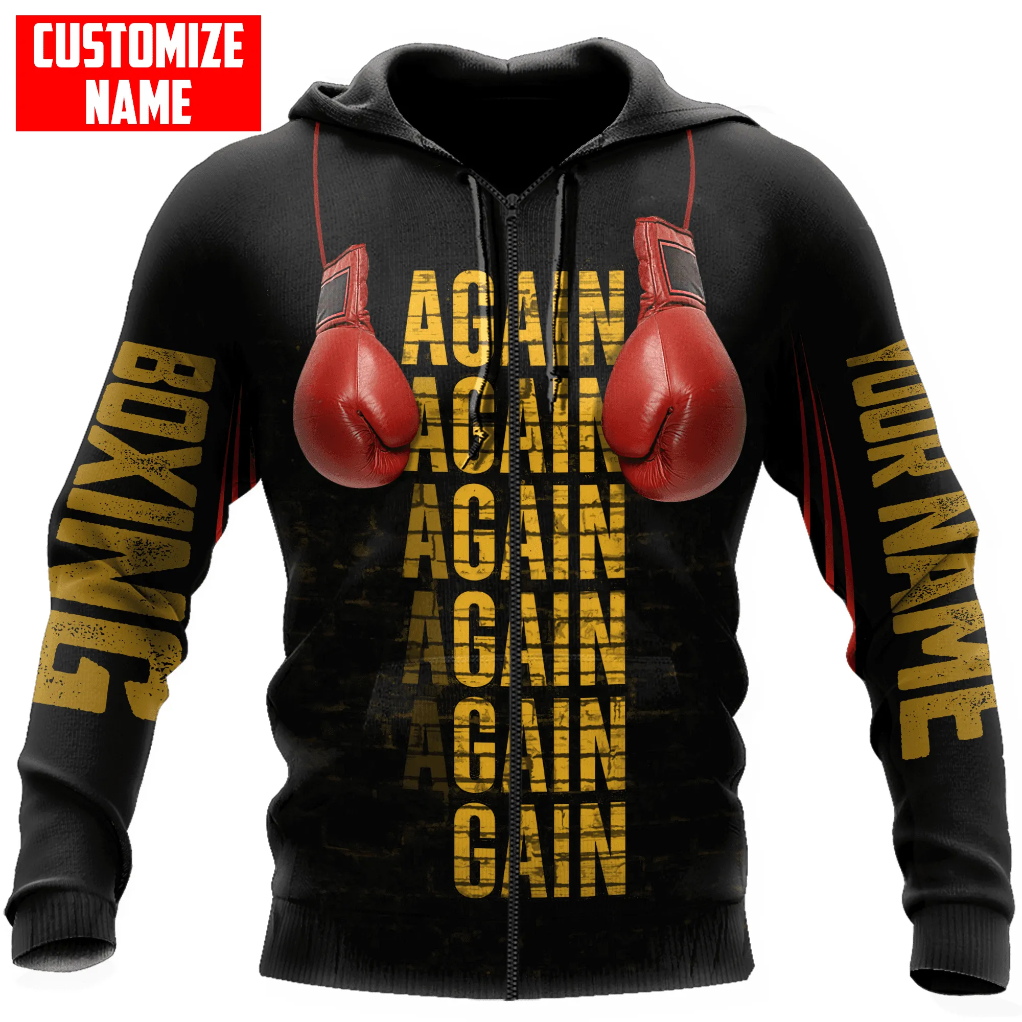 Personalized Name Boxing Gloves Again 3D Full Printed Sweatshirt Zip Hoodie, Boxing Christmas Shirt