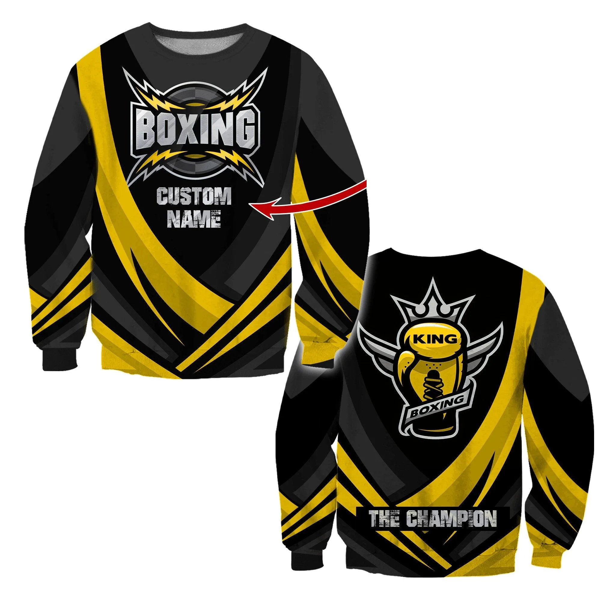 Personalized Name Boxing The Champion Yellow 3D Sweatshirt Hoodie Christmas Shirt