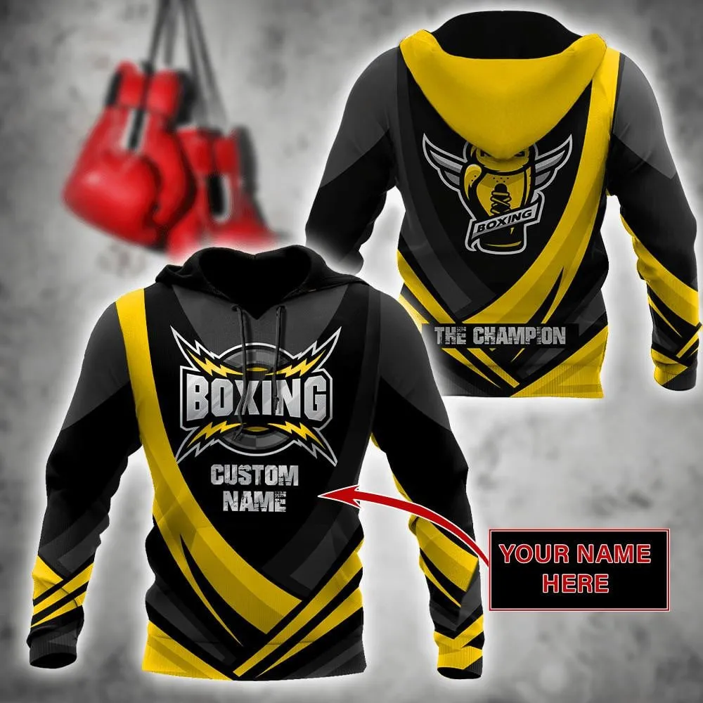 Personalized Name Boxing The Champion Yellow 3D Sweatshirt Hoodie Christmas Shirt