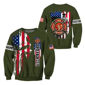 Personalized Name Firefighter American Flag Skull American Pride All Over Printed 3D Shirts