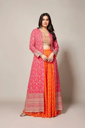 Pink Embellished Swiss Georgette Silk Cape Set