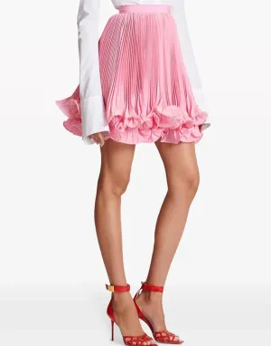 Pink Pleated Stylish Frill Mini Skirt