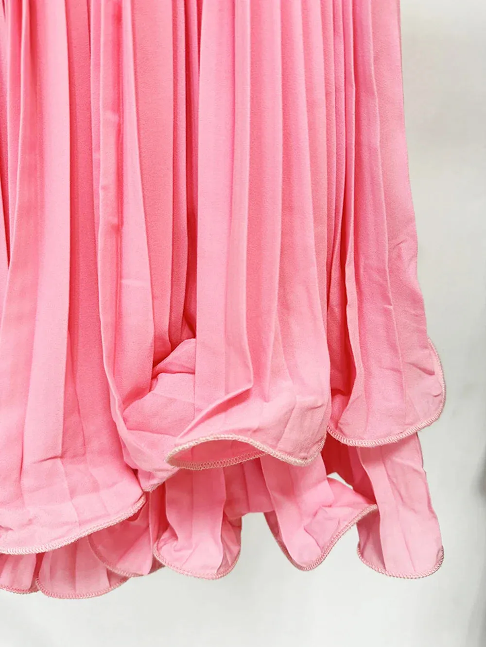 Pink Pleated Stylish Frill Mini Skirt