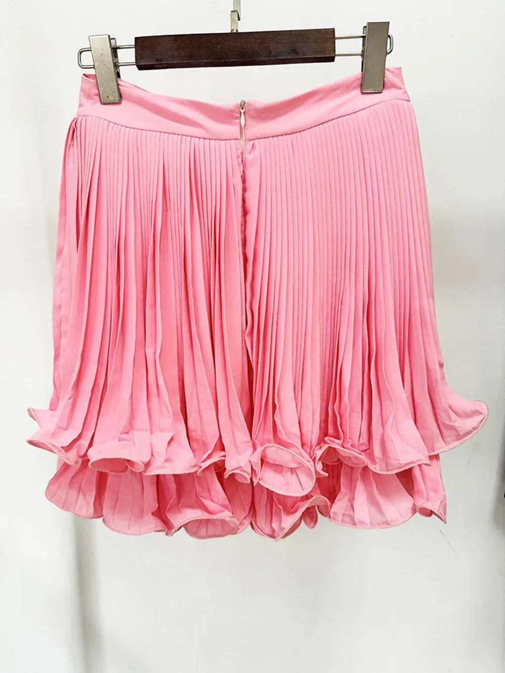 Pink Pleated Stylish Frill Mini Skirt