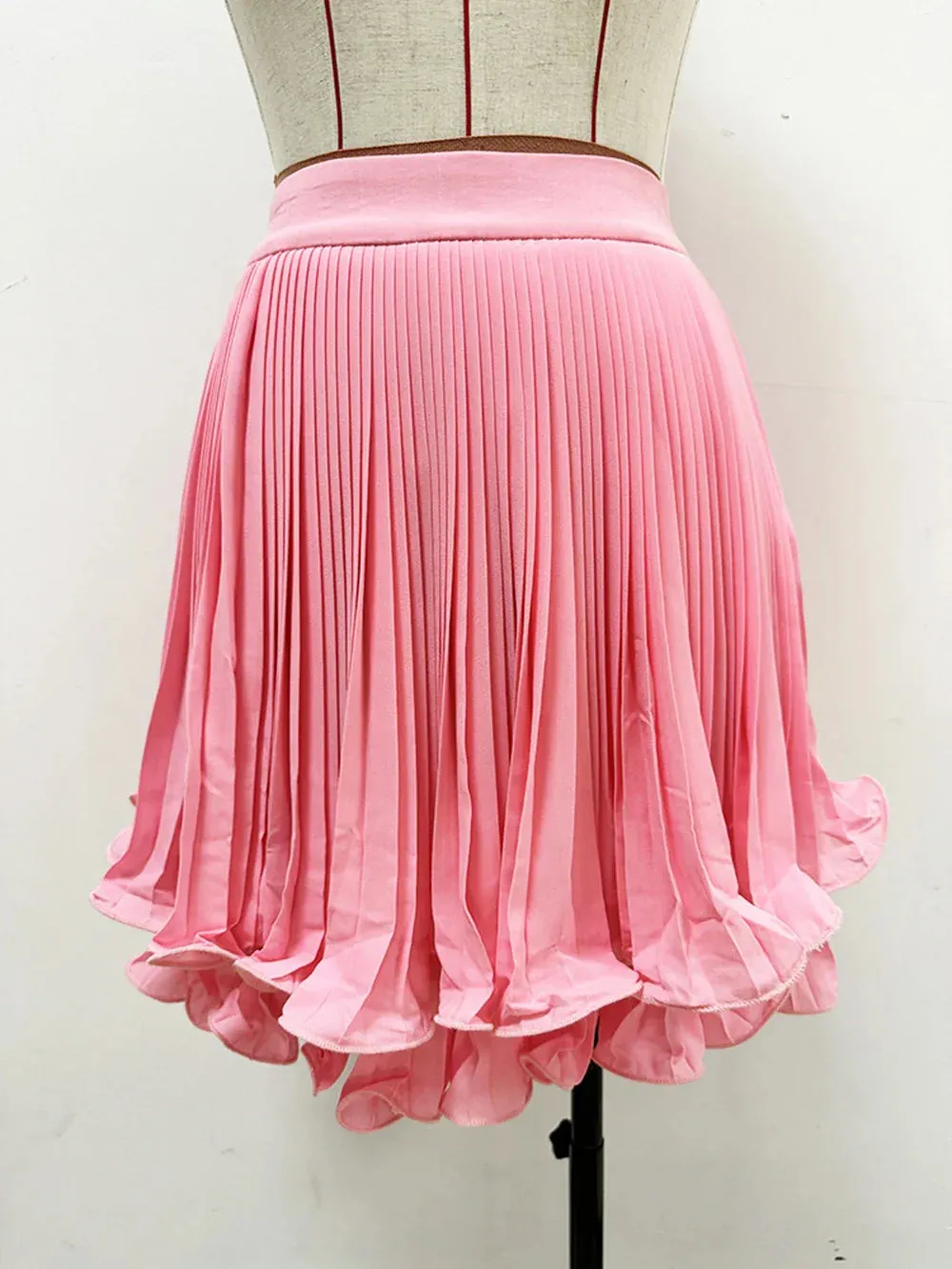 Pink Pleated Stylish Frill Mini Skirt