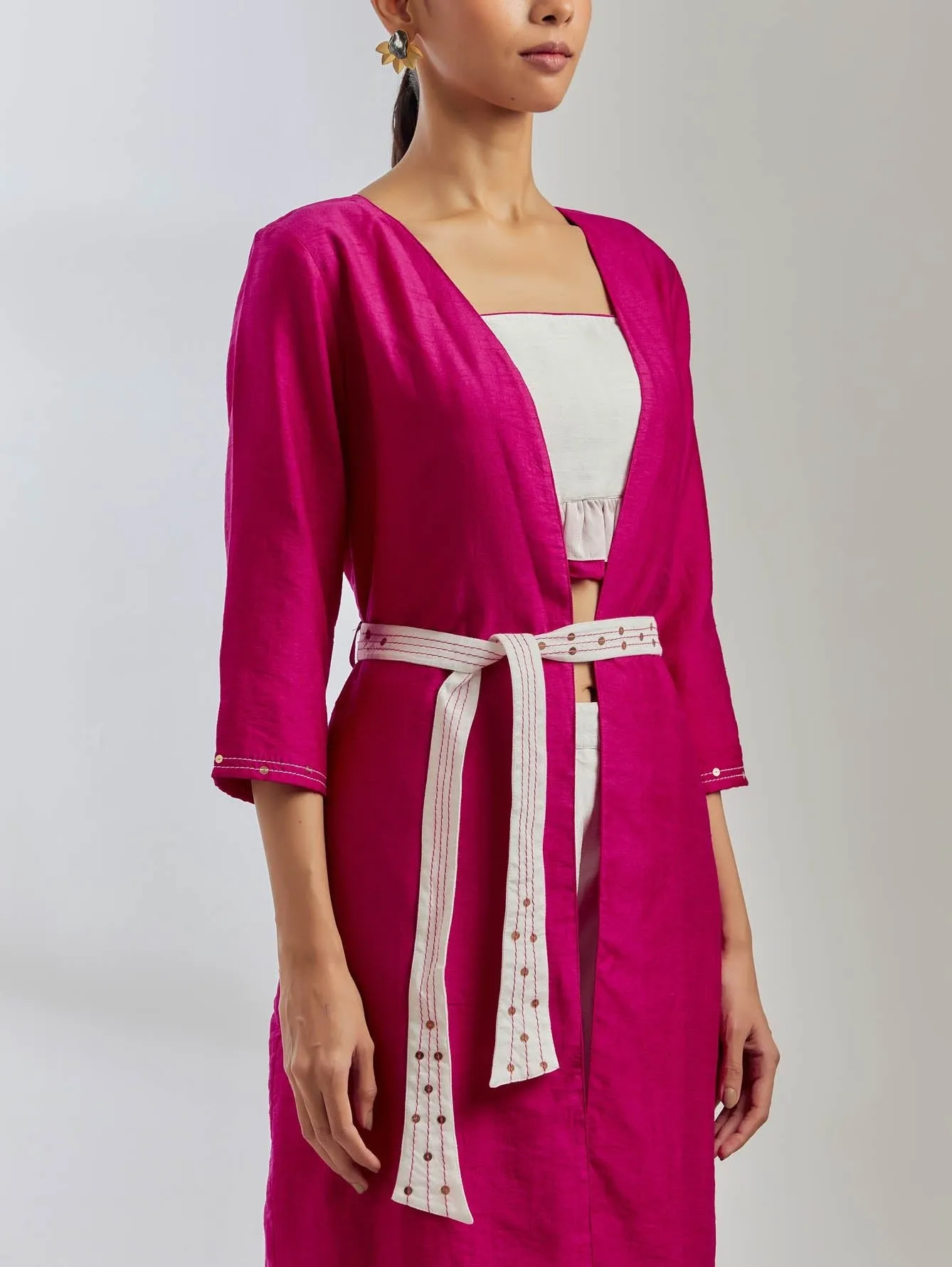 Pink Raw Silk Cape Jacket