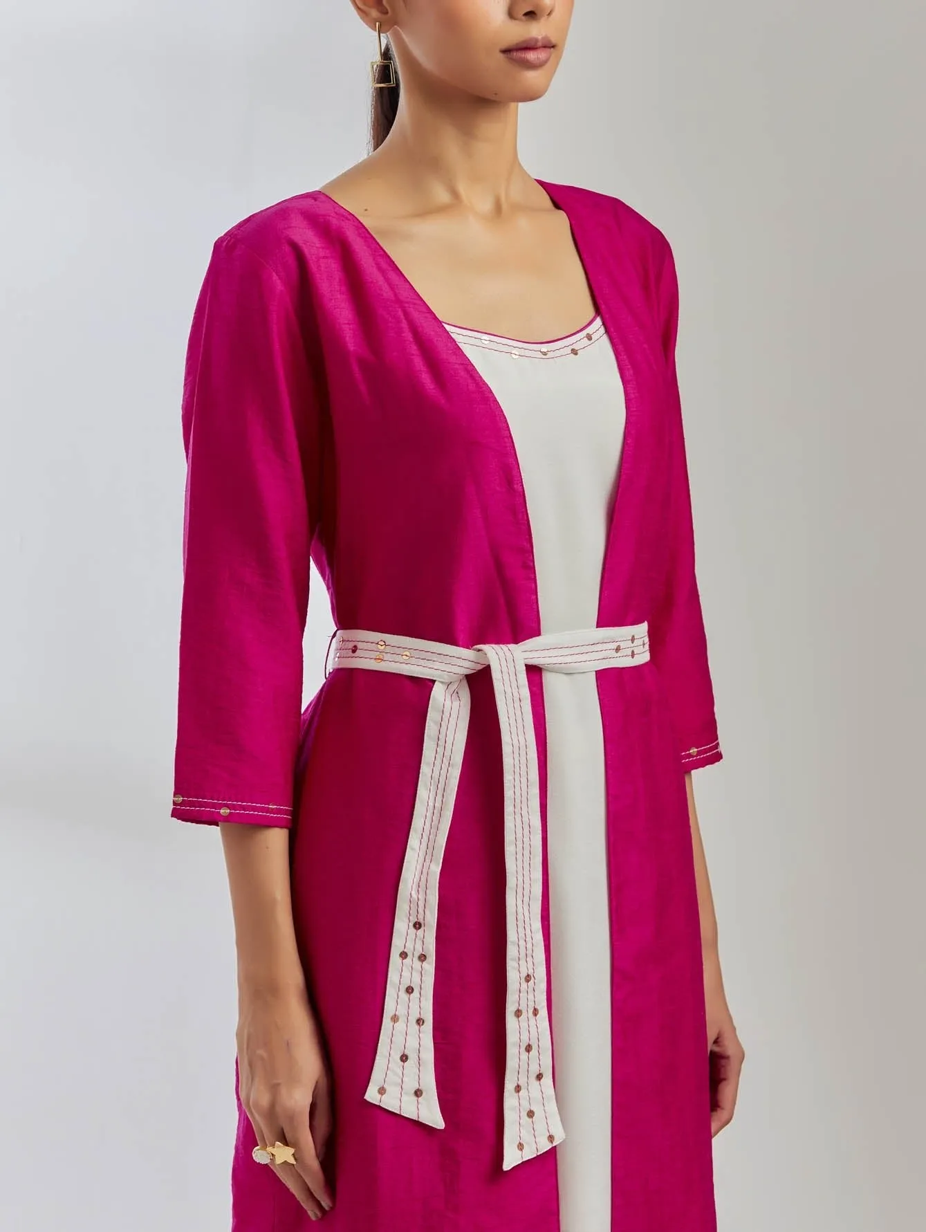 Pink Raw Silk Cape Jacket