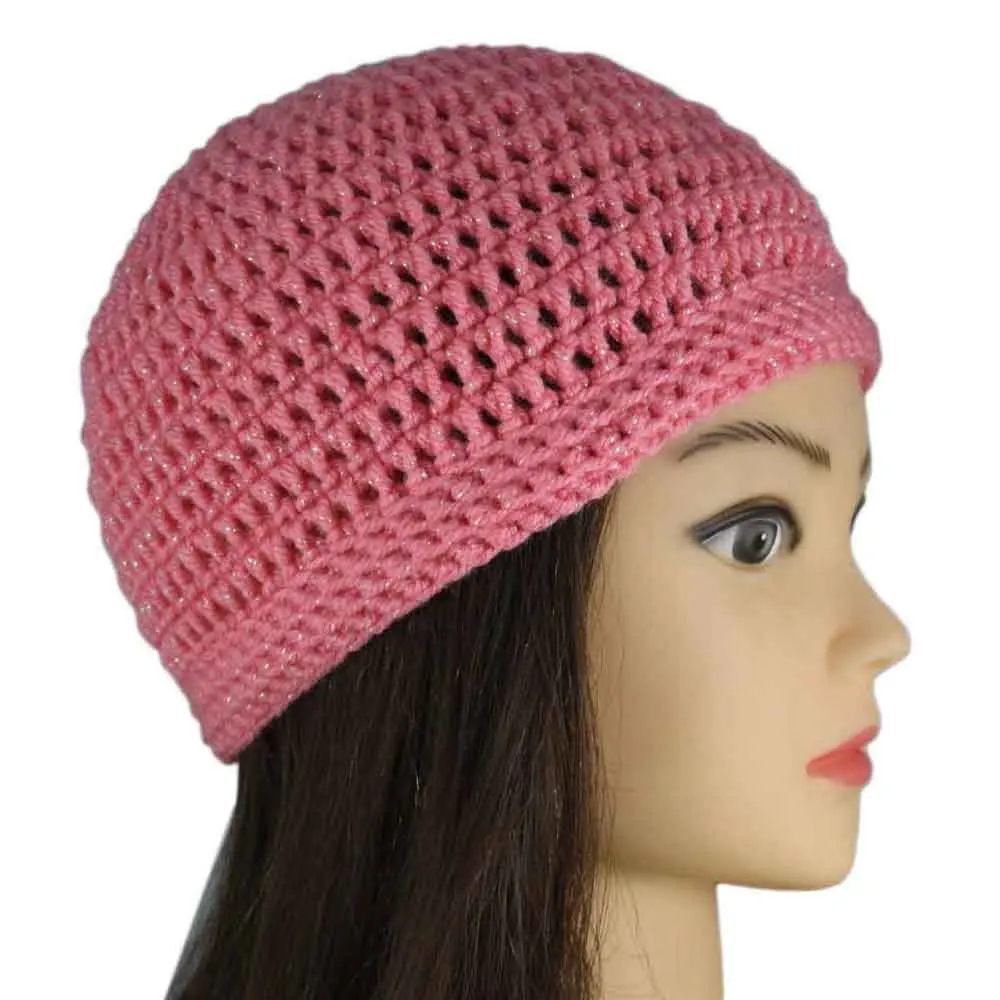 Pink Sparkle Crochet Beanie Hat Small/Medium - JMCH19SM