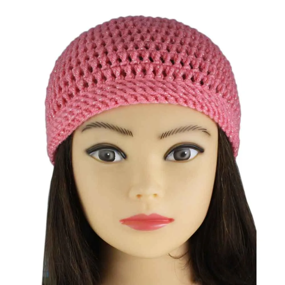 Pink Sparkle Crochet Beanie Hat Small/Medium - JMCH19SM