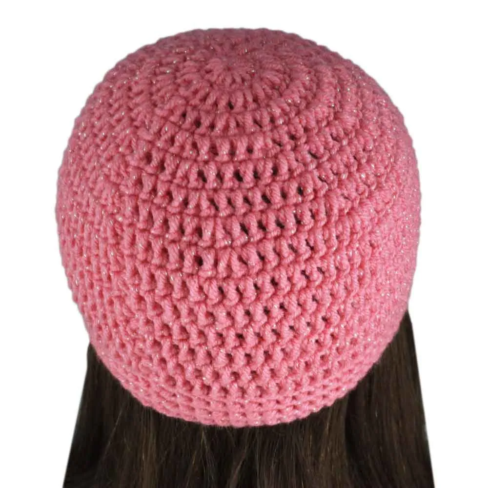 Pink Sparkle Crochet Beanie Hat Small/Medium - JMCH19SM