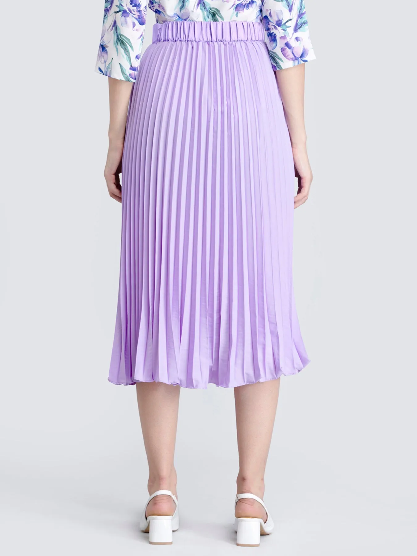 Pleated Flared Midi Skirt - Purple