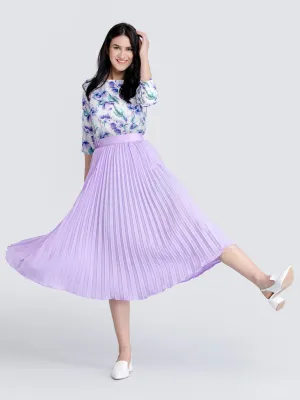 Pleated Flared Midi Skirt - Purple