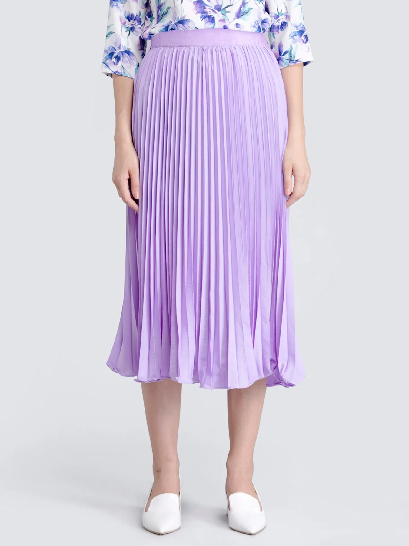 Pleated Flared Midi Skirt - Purple