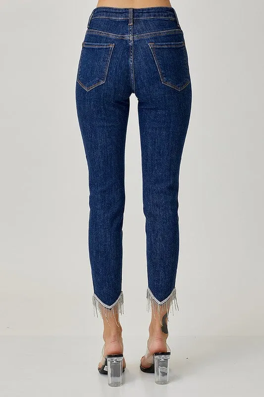 Plus Risen Jeans with Rhinestone Fringe Detail