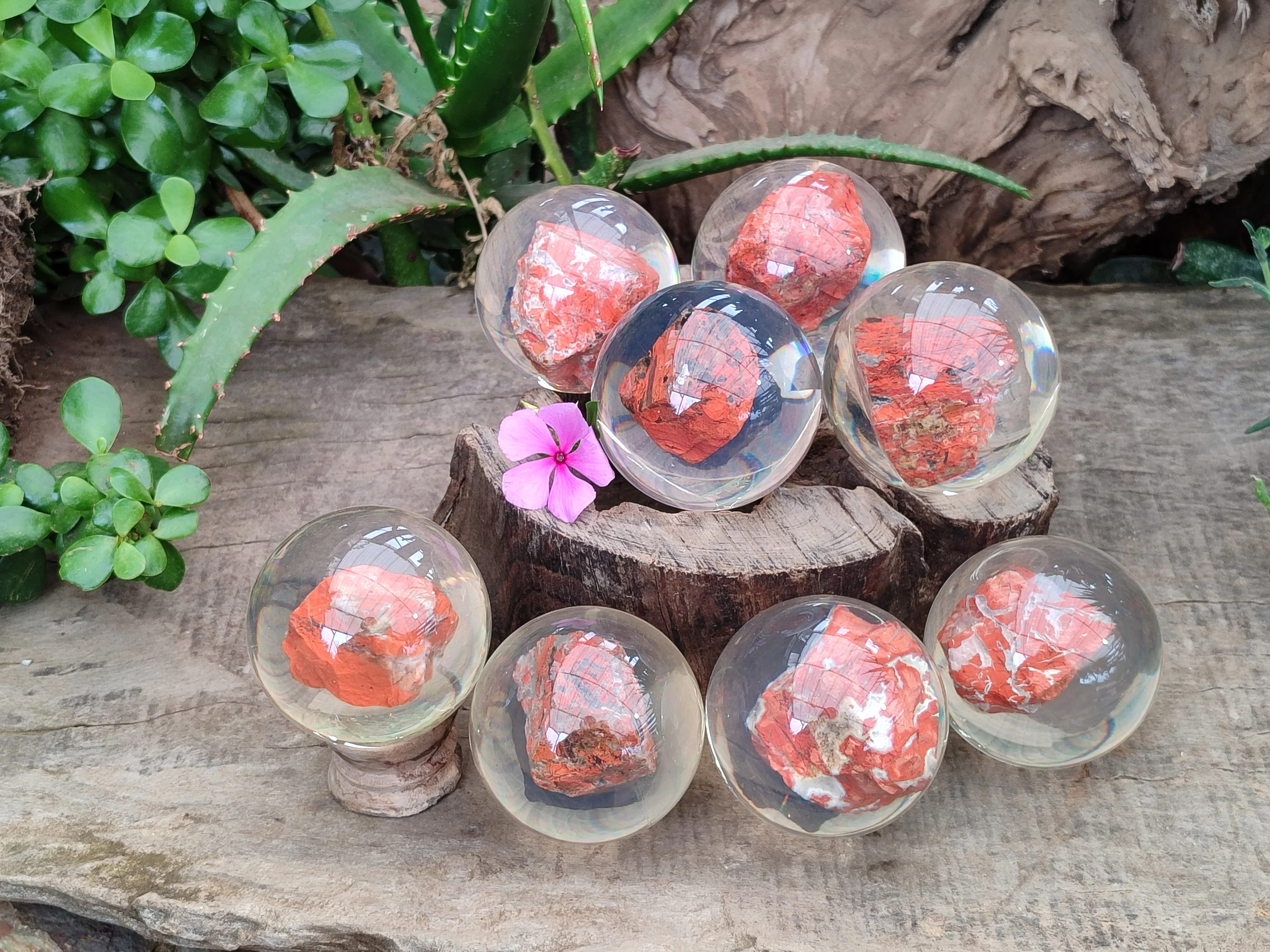 Polished  Brecciated Red Jasper cobbed piece in PVC Resin Sphere - sold per item - From Northern Cape, South Africa