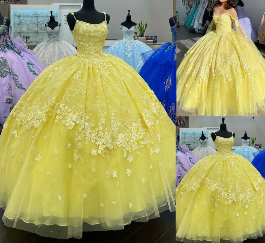 Puffy Quinceanera Dress Sweet 16 Dress With Detachable Cowl Cape Long Ball Gown Yellow Prom Gown     fg2092