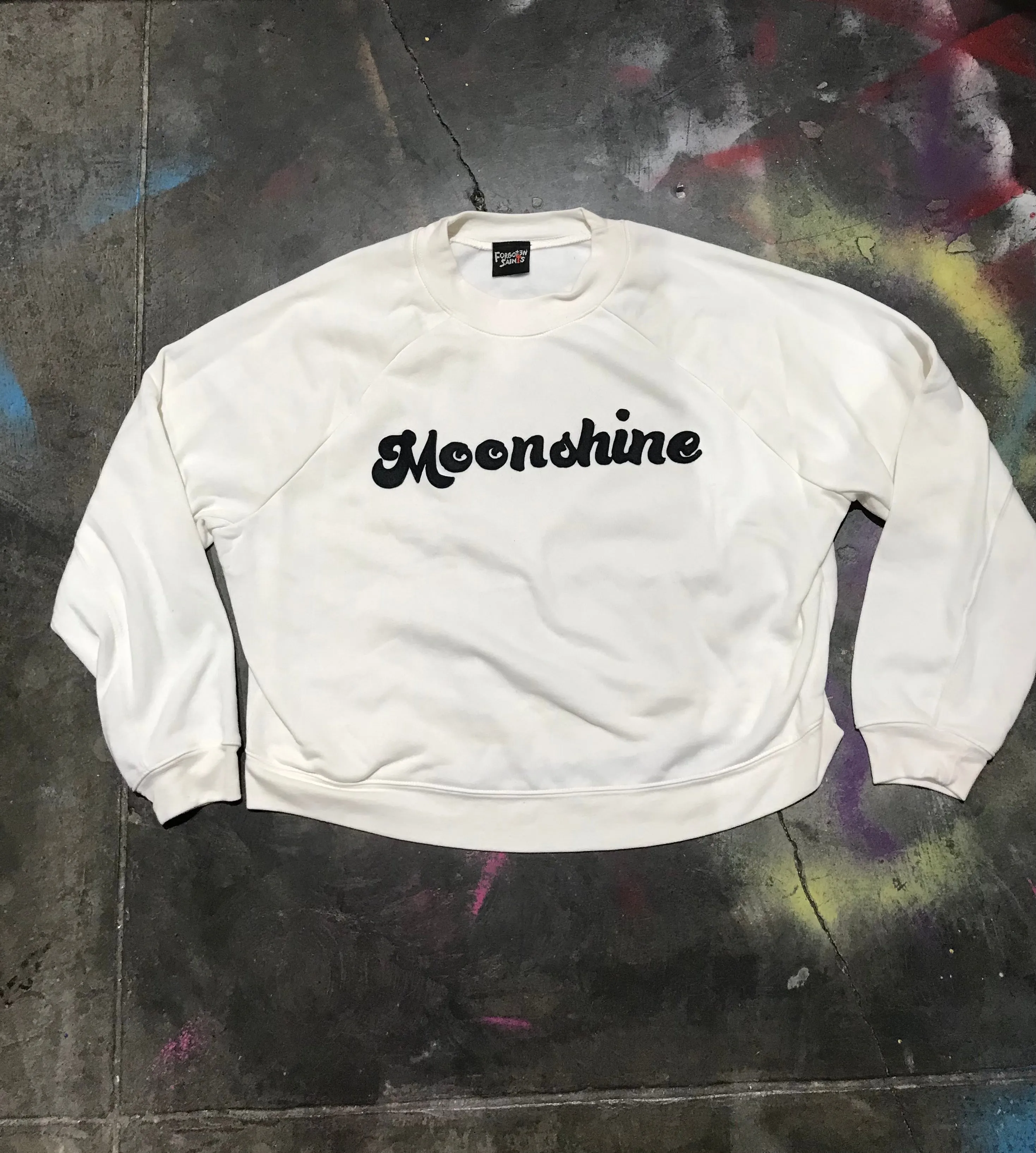 "Moonshine" One of a kind cropped sweatshirt with custom felt lettering