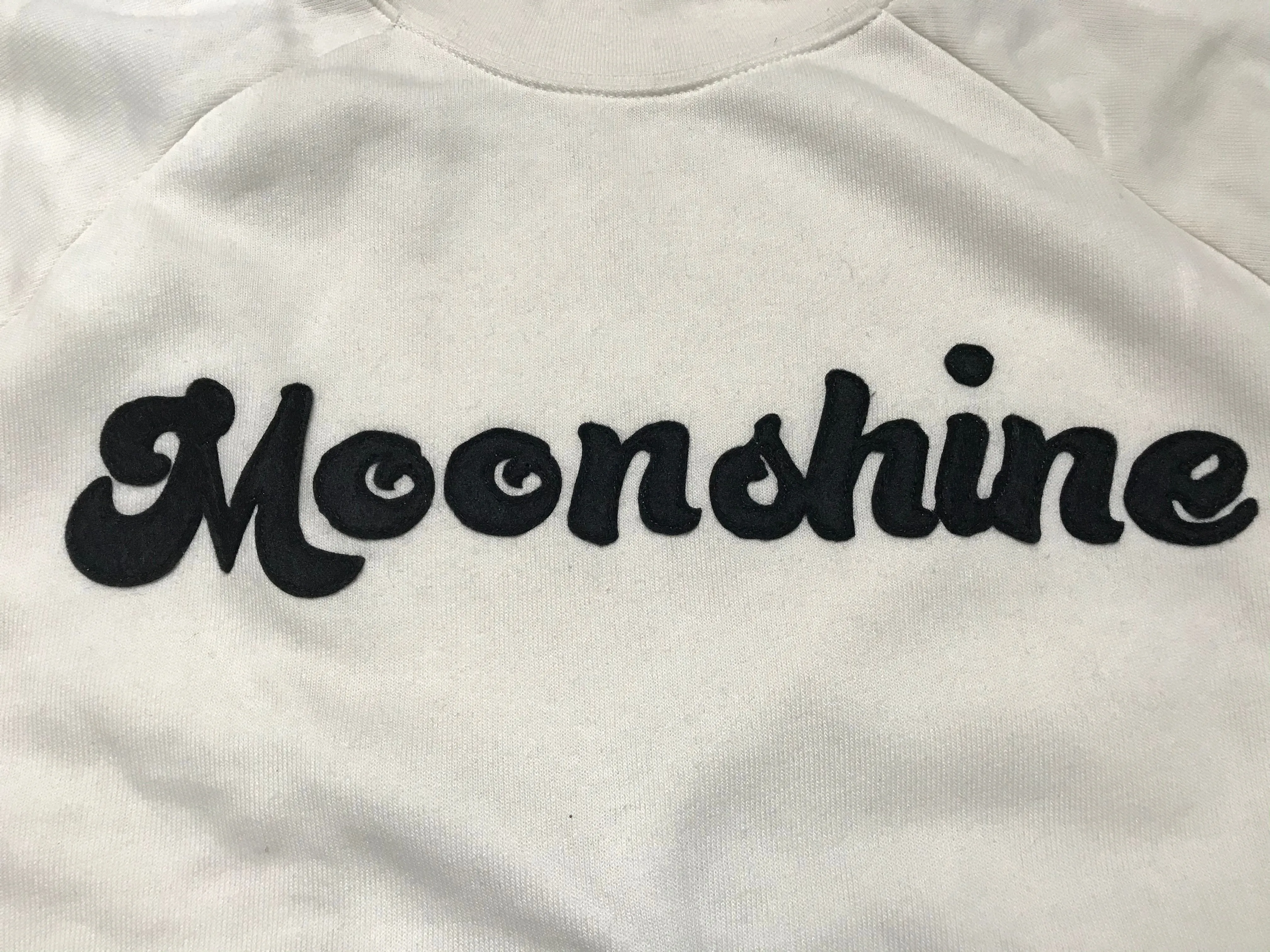 "Moonshine" One of a kind cropped sweatshirt with custom felt lettering