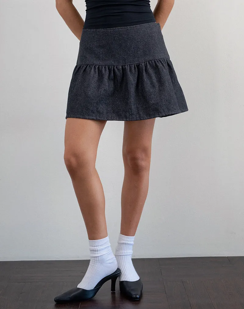 Raffita Mini Skirt in Black Denim Chambray