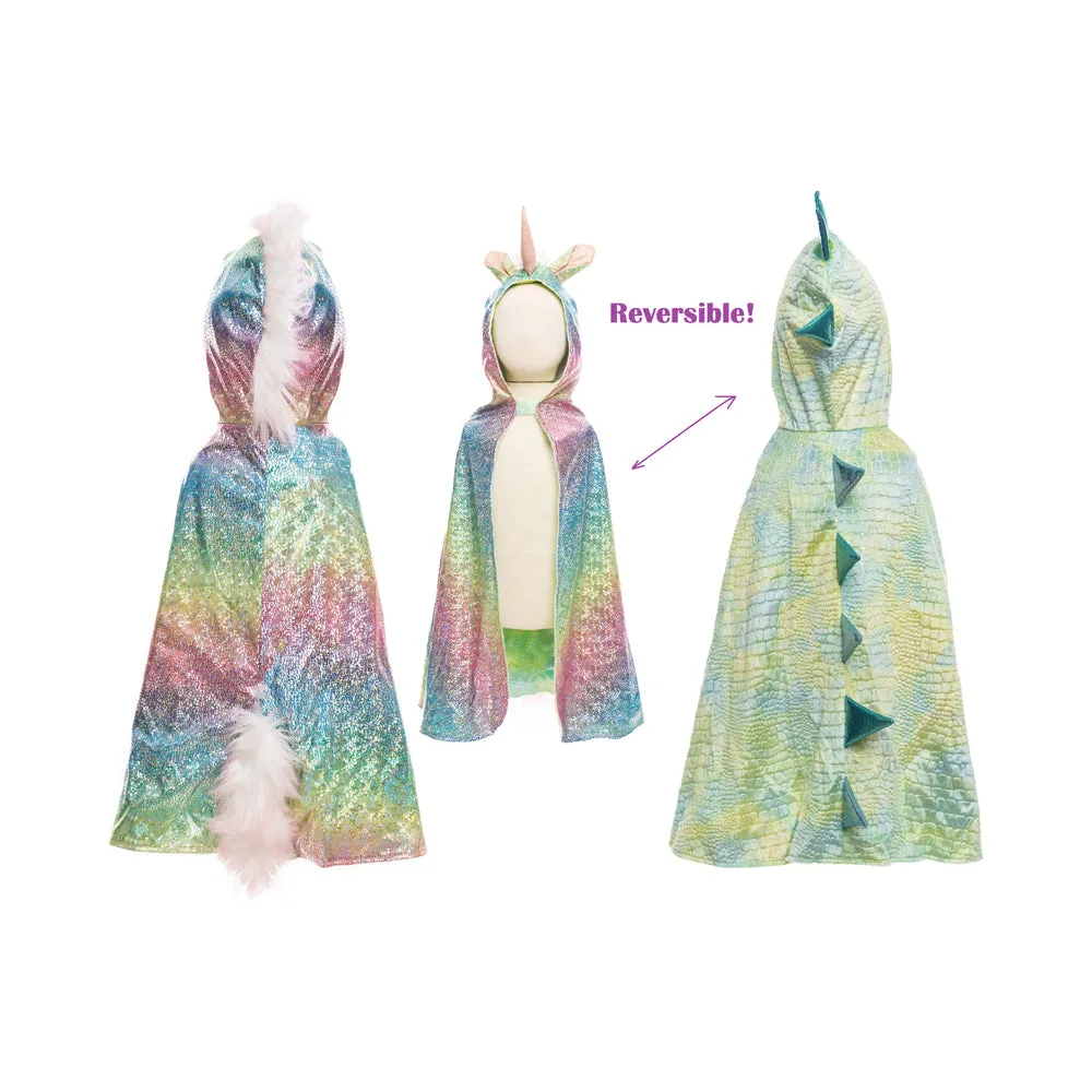 Rainbow Reversible Unicorn Dragon Cape, Size 5-6