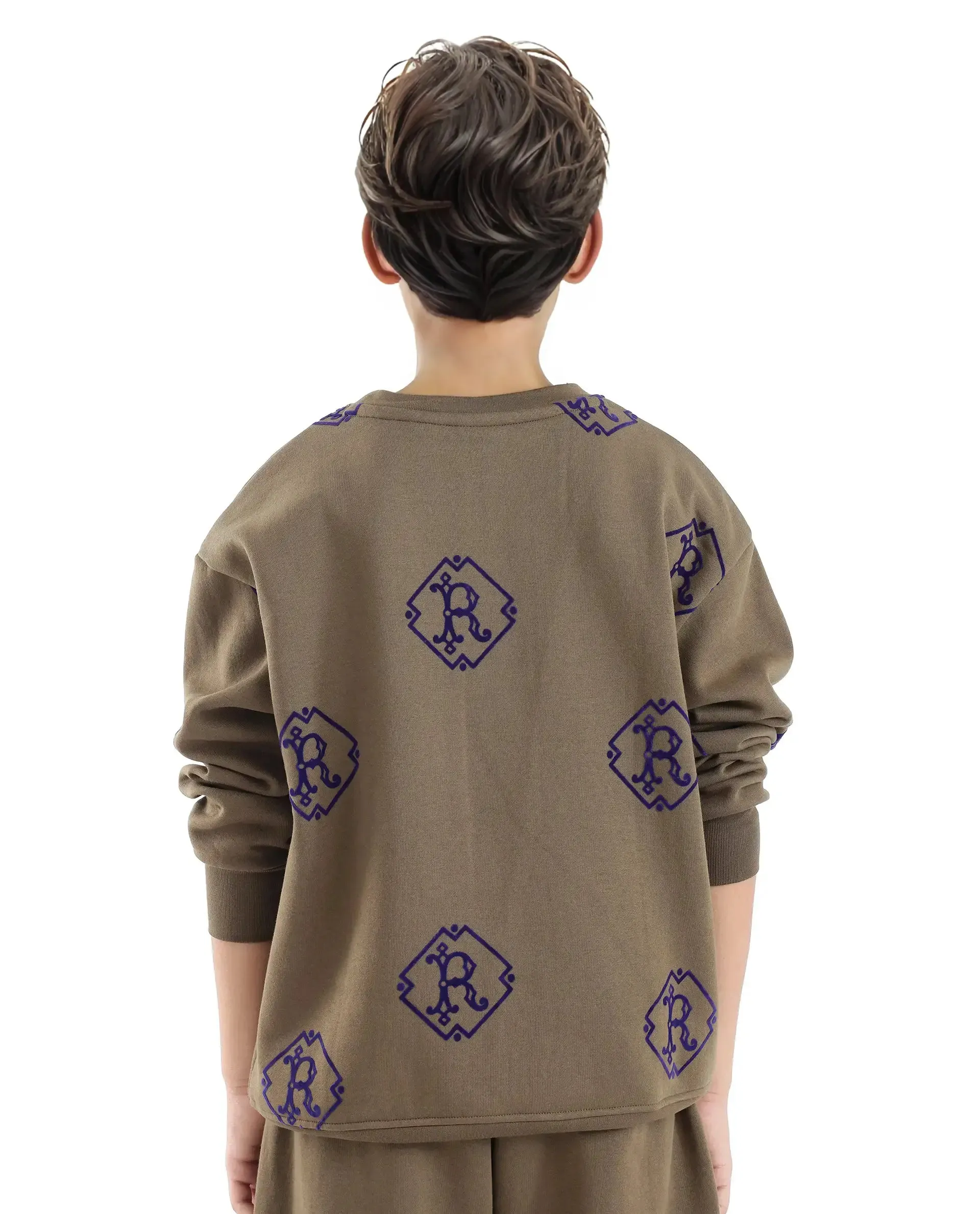 Rare Ones Kids Ronz Olive Cotton Poly Full Sleeve Flock Print Sweatshirt