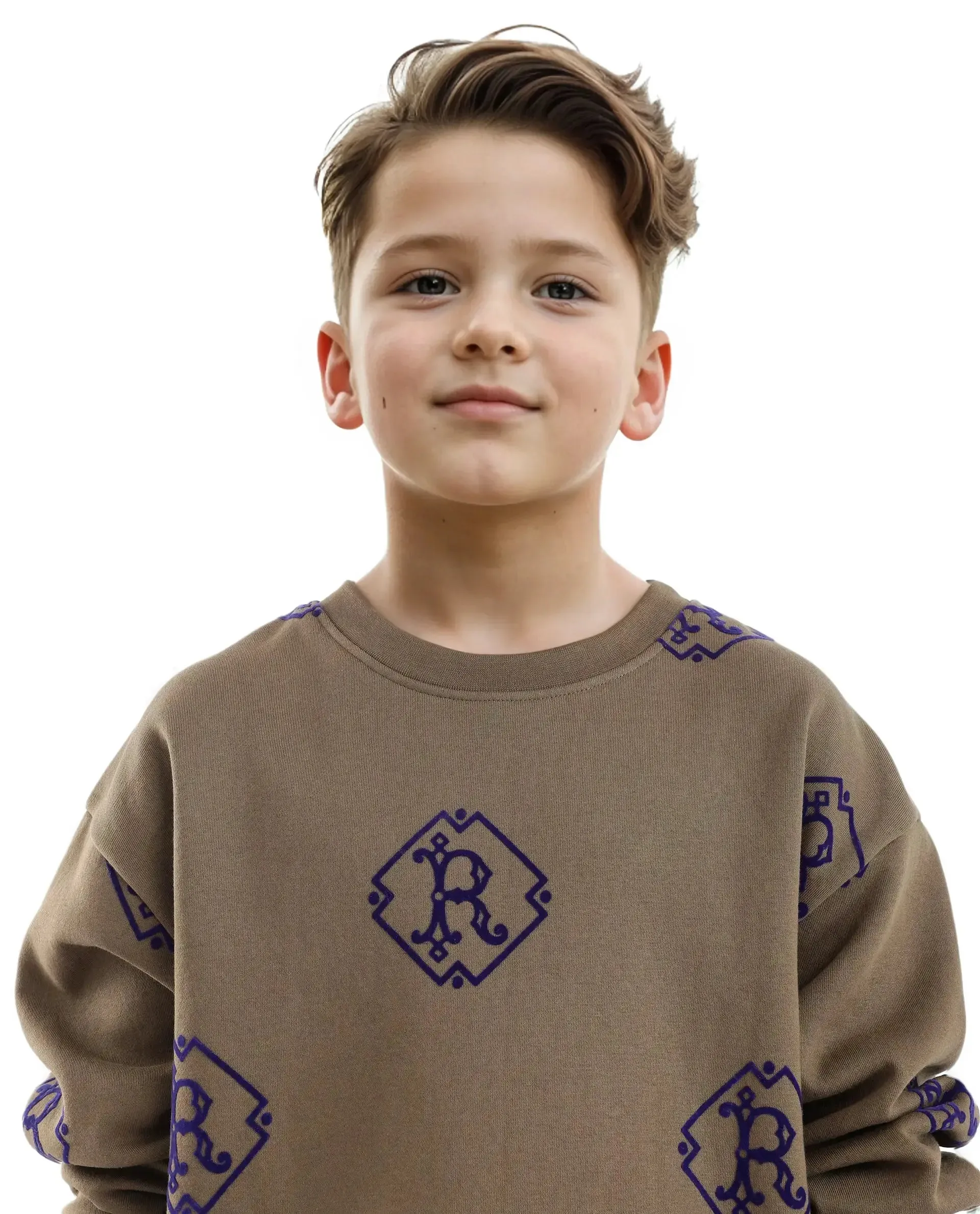 Rare Ones Kids Ronz Olive Cotton Poly Full Sleeve Flock Print Sweatshirt