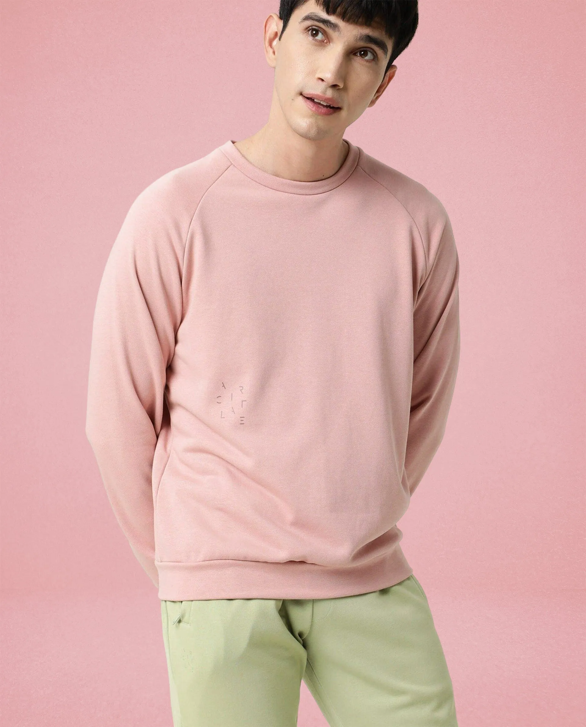 Rare Rabbit Articale Men's Arum Ash Rose Cotton Fabric Full Sleeves Solid Sweatshirt