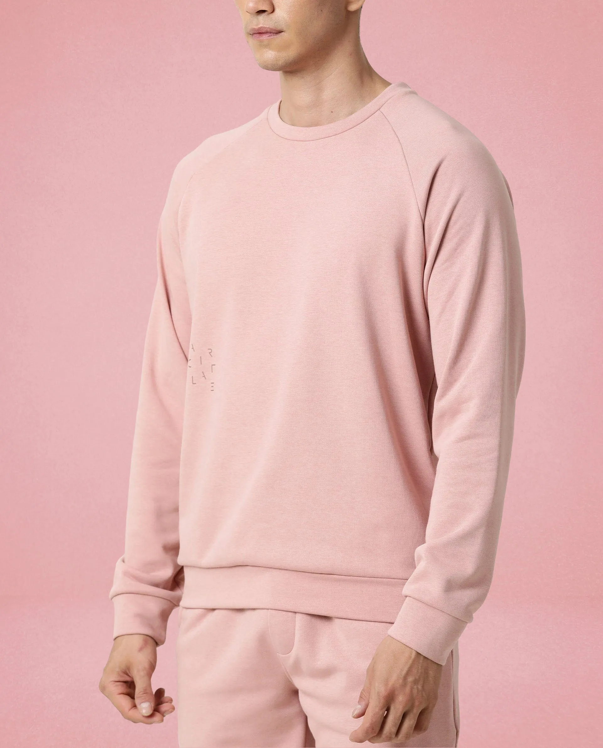 Rare Rabbit Articale Men's Arum Ash Rose Cotton Fabric Full Sleeves Solid Sweatshirt