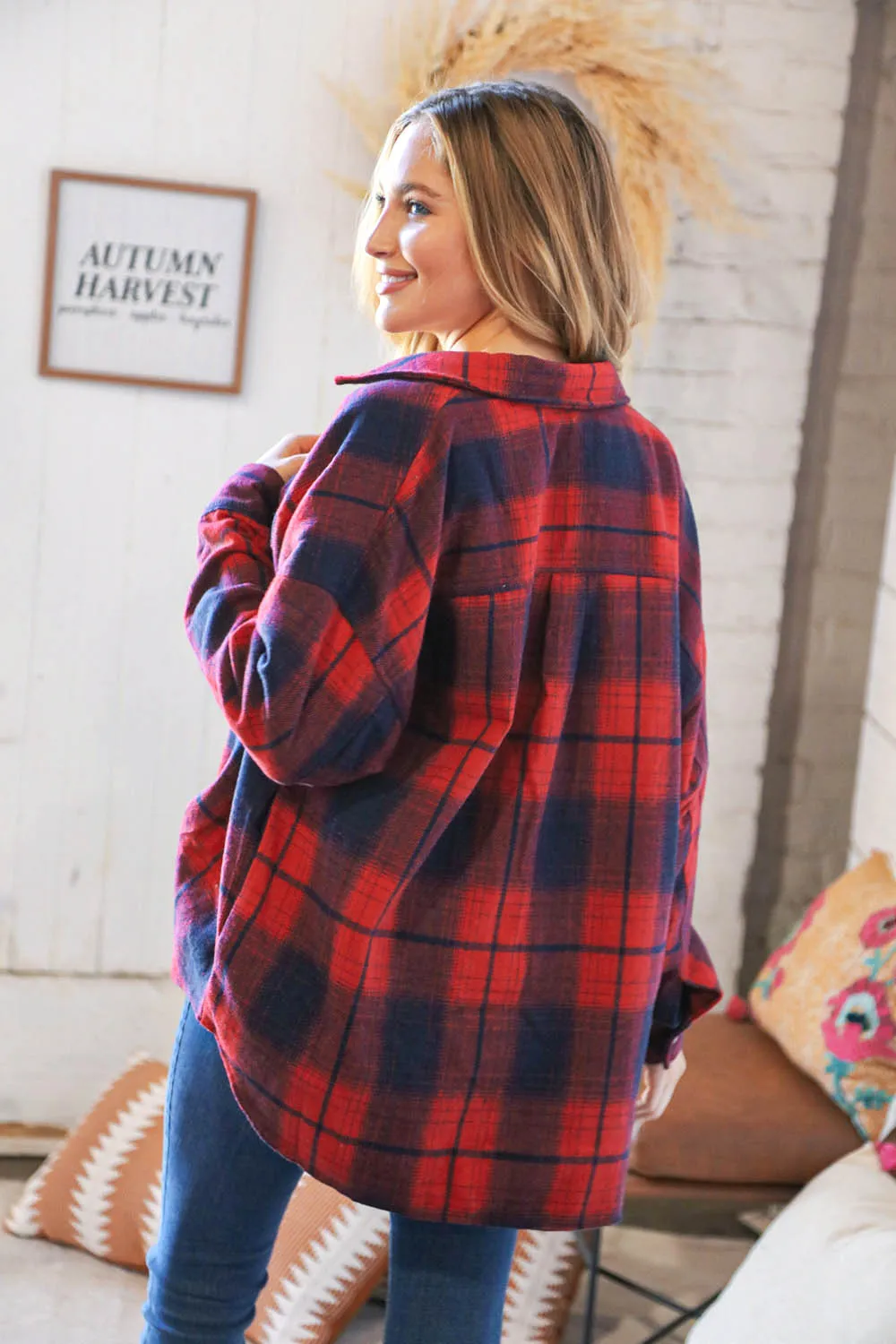 Red Flannel Plaid Lumberjack Pocketed Shacket