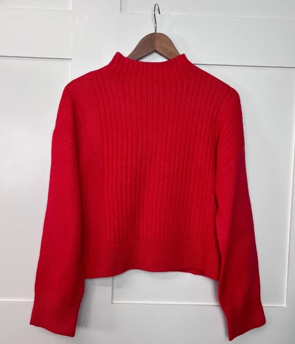 Red Ribbed Funnel Neck Jumper