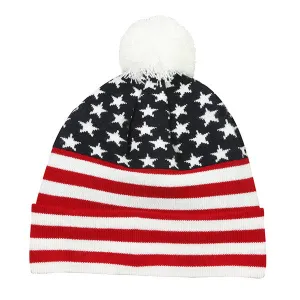 Red, White & Blue Beanie with Pom