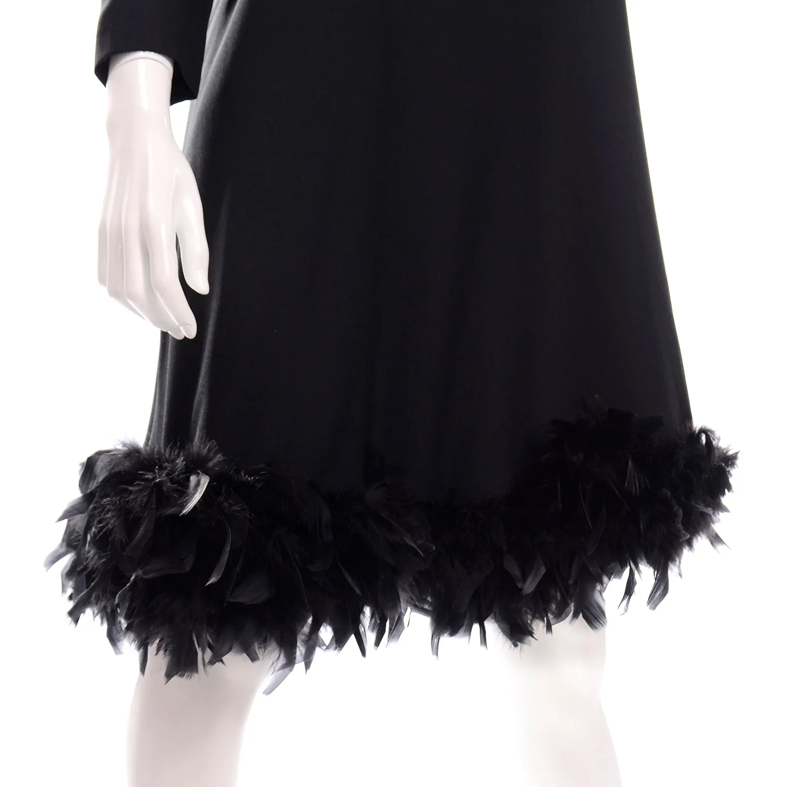 RESERVED // I Magnin Vintage Black Trapeze Tent Dress With Feather Hem