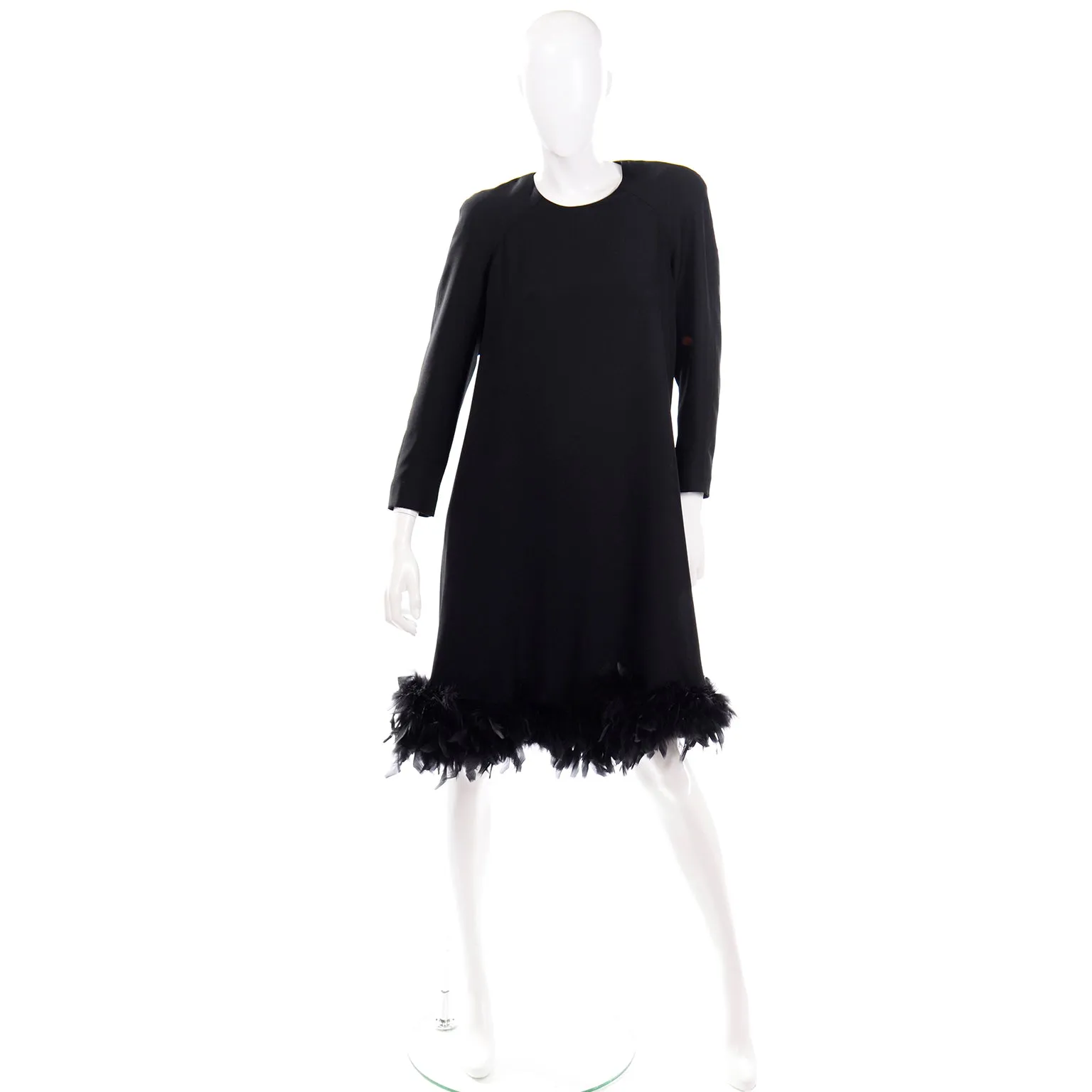 RESERVED // I Magnin Vintage Black Trapeze Tent Dress With Feather Hem