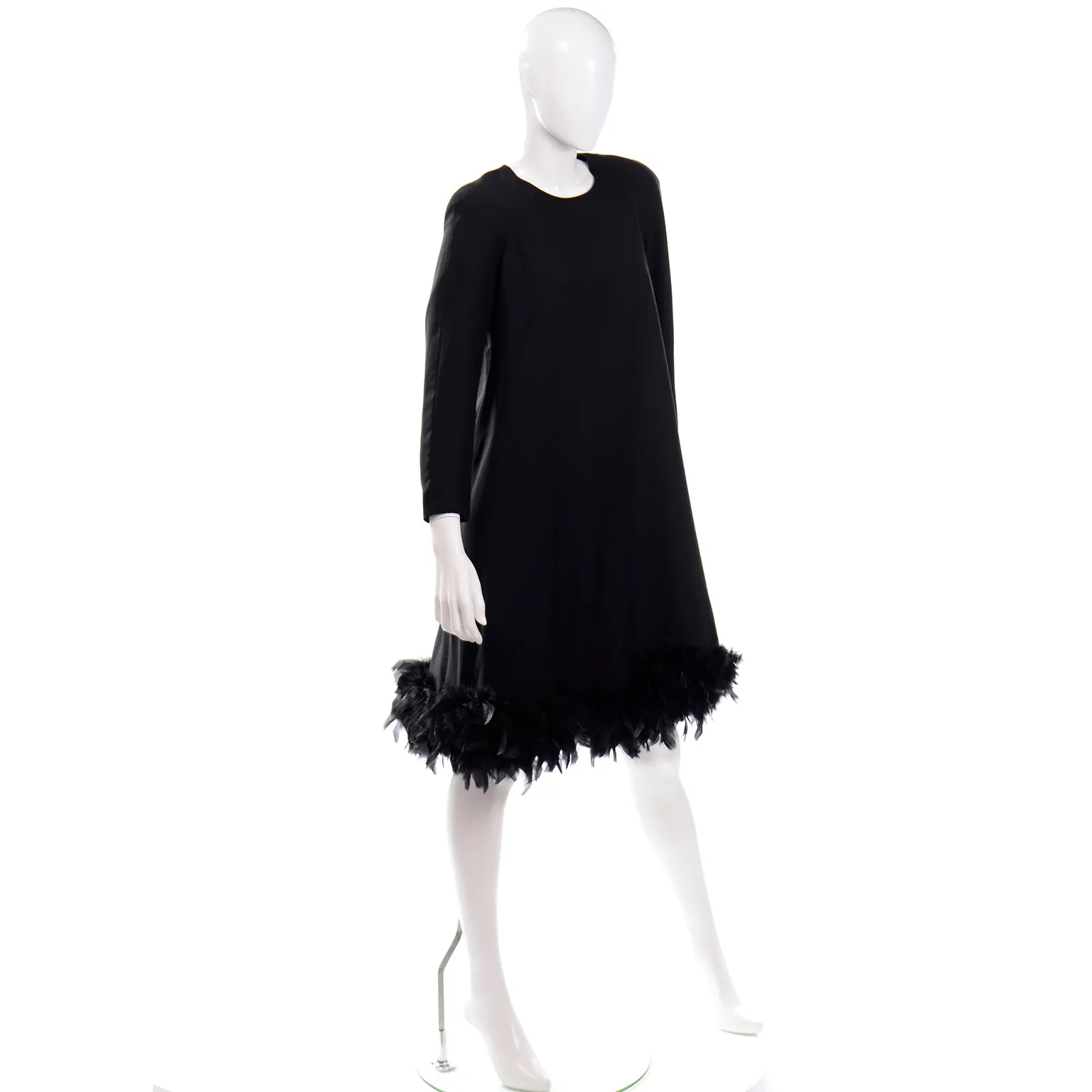 RESERVED // I Magnin Vintage Black Trapeze Tent Dress With Feather Hem