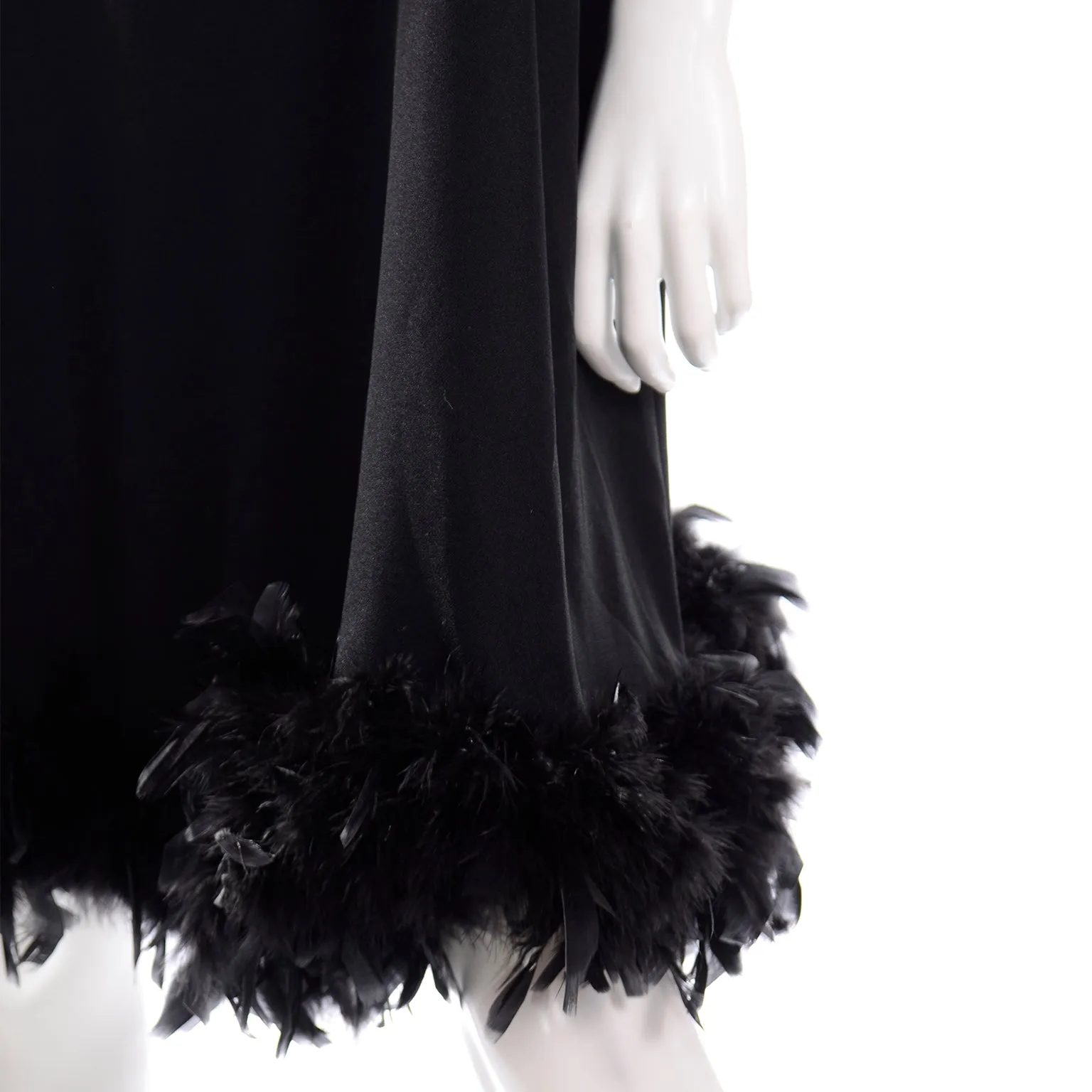 RESERVED // I Magnin Vintage Black Trapeze Tent Dress With Feather Hem