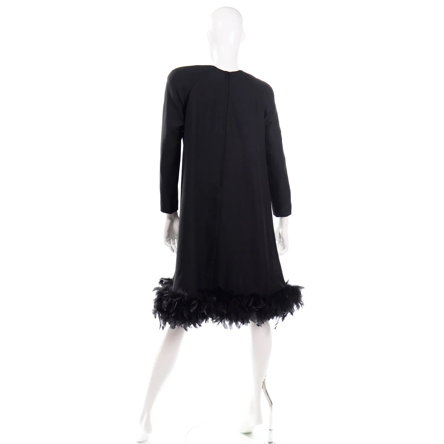 RESERVED // I Magnin Vintage Black Trapeze Tent Dress With Feather Hem