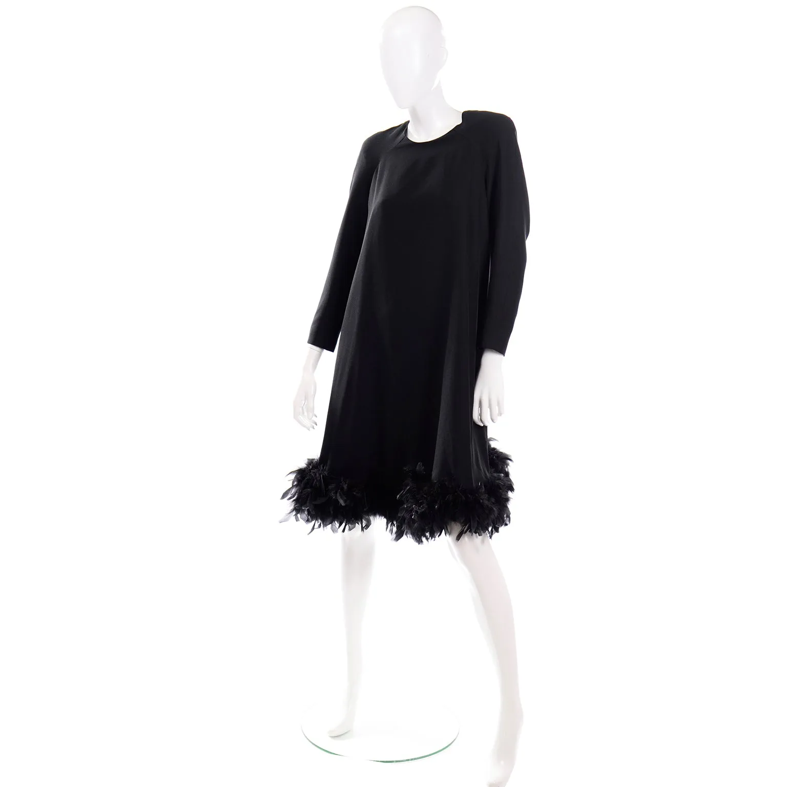 RESERVED // I Magnin Vintage Black Trapeze Tent Dress With Feather Hem