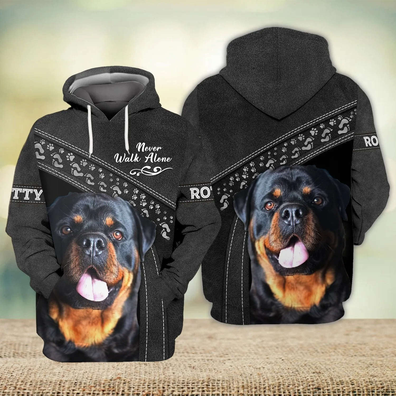 Rotty Black Never Walk Alone 3D Full Print Shirts, Shirt For Dog Lovers, Dog Memorial Gifts for loss of Dog